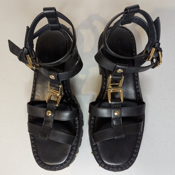 ASOS Design Forrest Leather Chunky Strappy Sandals Black and Gold | 7 - Picture 5 of 9